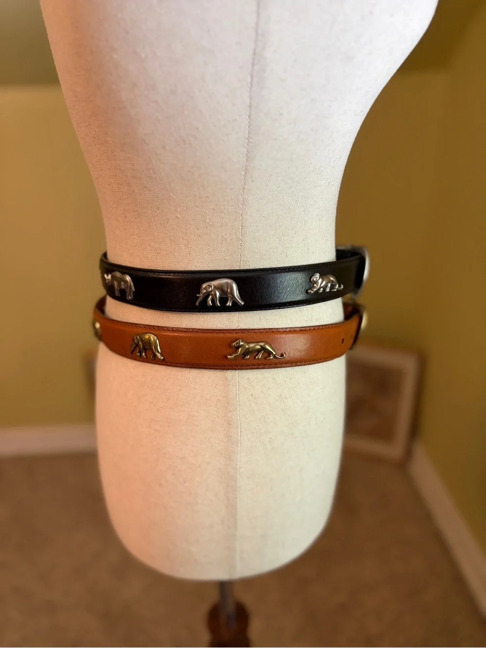 VTG 1992 Safari Belt Bundle Honest Genuine Leather Elephant Rhino Cheetah Med